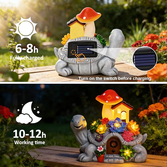 Solar Garden Outdoor Statues Turtle with 7 LED Lights, Shatter-Resistant Resin Tortoise Garden Ornaments for Yard, Patio, Lawn, Balcony, Home, Mom Birthday Gifts for Women Grandma