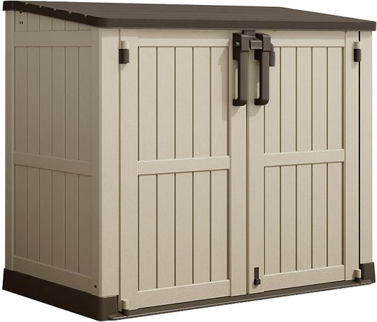 LHBcraft Waterproof Outdoor Storage Shed 36 Cu Ft with Lockable Doors, Portable Horizontal Resin Storage Cabinet, Outdoor Storage Box for Backyards, Brown-Beige by LHBcraft-US