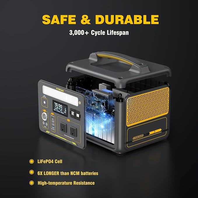 VTOMAN Jump 600X Portable Power Station with 110W Solar Panel, 600W/299Wh LiFePO4 Battery Solar Generator, 1200W AC Outlet, PD 60W USB-C, 3x Regulated 12V/10A DC for RV, Outdoor Camping, Home Backup - Image 3