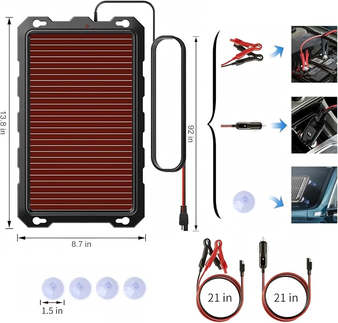 POWOXI 3.3W-Solar-Battery-Trickle-Charger-Maintainer -12V Portable Waterproof Solar Panel Trickle Charging Kit for Car, Automotive, Motorcycle, Boat, Marine, RV, Trailer, Powersports, Snowmobile, etc. - Image 6