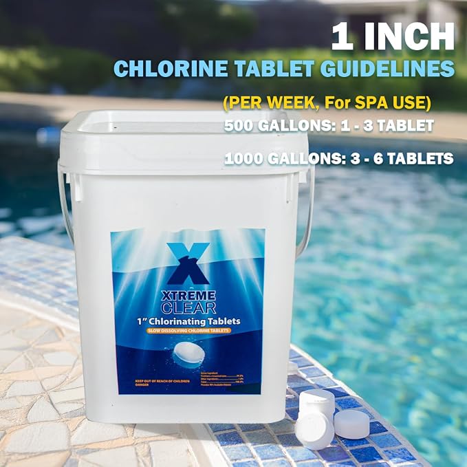 XtremeClear 5lbs 1" Chlorine Tabs for Swimming Pool Hot Tub & Spa Eliminate Bacteria & Algae Sanitizer Makes Water Clean & Crystal Clear Slow Dissolving, 5-Pounds - Image 5