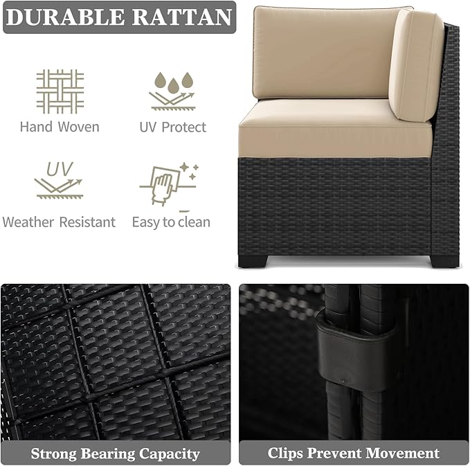 LayinSun 13 Pieces Outdoor Patio Furniture Set with 44" Fire Pit Table Rattan Sectional Sofa Conversation Sets