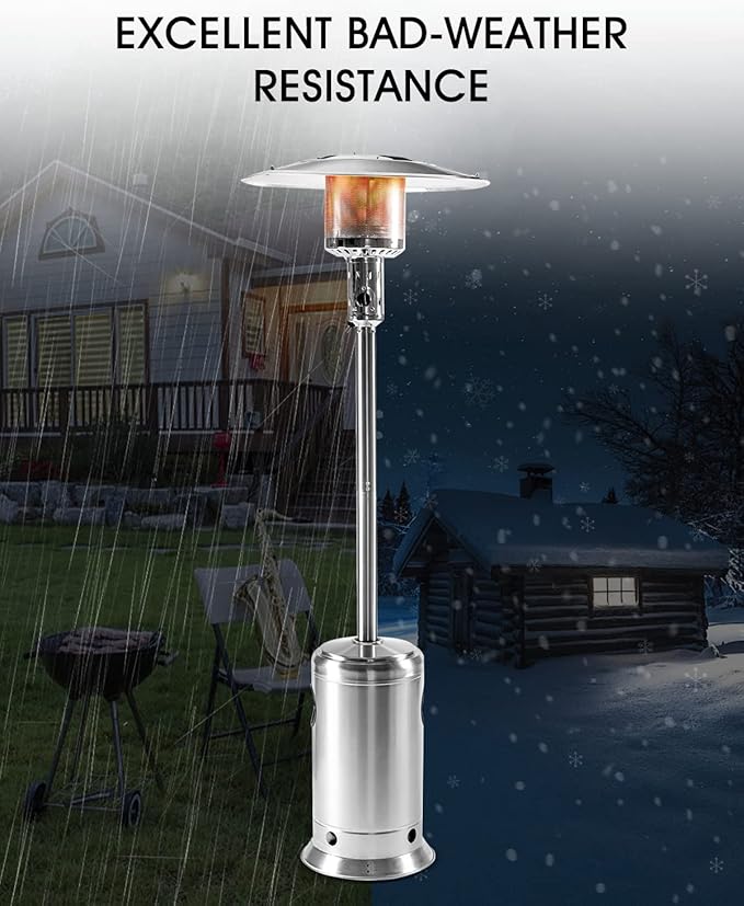 LEGACY HEATING 88inch Standing Heaters Outdoor with Wheels, Stainless Steel Burner, Gas Propane Patio Heater for Outdoor Garden Use, 47000BTU