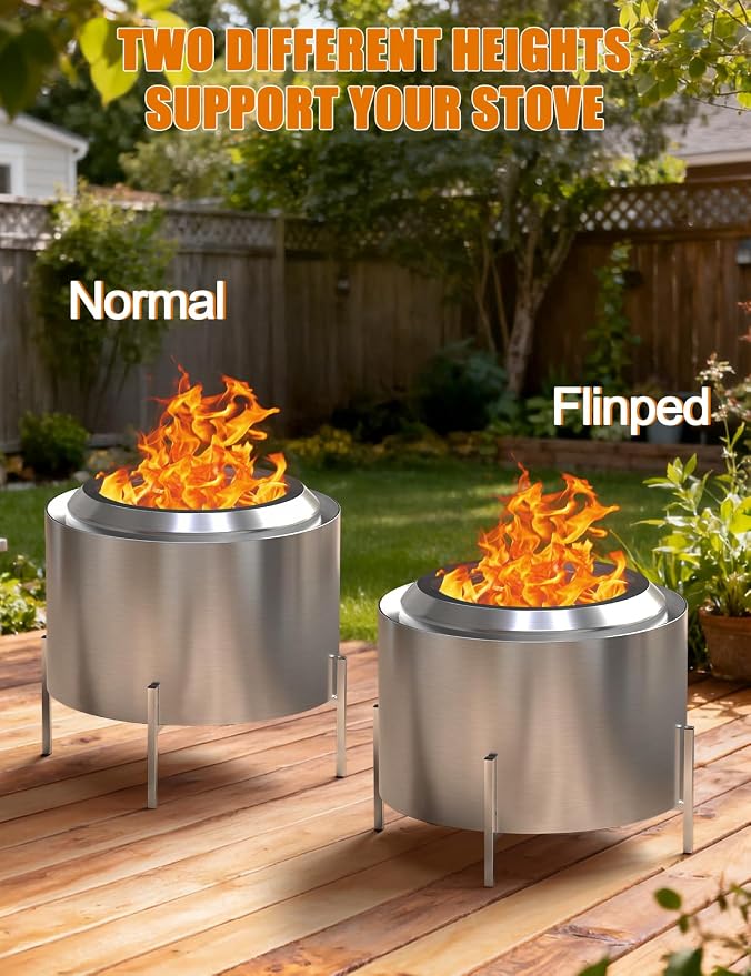 15-27 Inch Stainless Steel Fire Pit Stand, Adjustable 2 Height Base for Solo Stove Accessories, 220LBS Sturdy Firepit Stand for Patio Camping Backyard - Image 8
