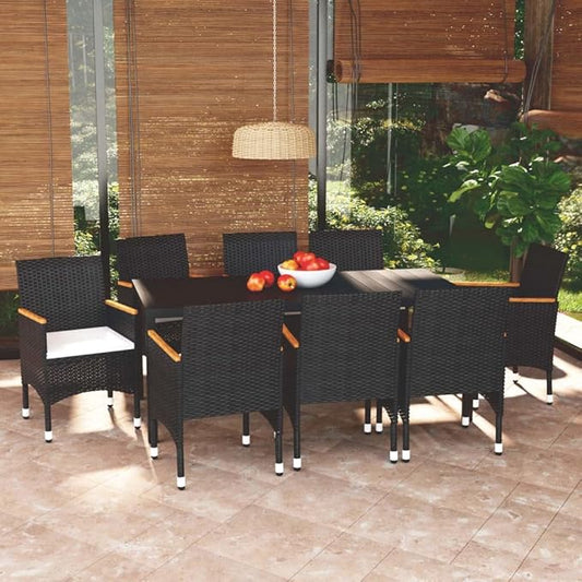 9 Piece Patio Dining Set with Cushions, Outdoor Lounge Sets Sectional Sofa Outdoor Sofa Sets Front Porch Furniture for Exhibition Poolside Piazza Garden Poly Rattan Black