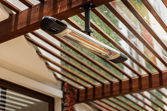 Infrared Patio Heater 2-in-1 Wall-Mounted & Freestanding Indoor & Outdoor 300/1500W – 6 Heat Modes – Instant Heat in 3 Sec – Protective Cover – IP55 Waterproof – Remote Control (BLACK/SILVER)