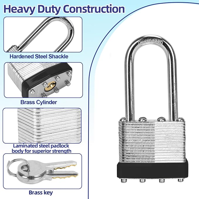 Padlocks with Same Key, LQYN 48 Pcs Laminated Keyed Padlock (1-9/16", 40mm), Keyed Alike Locks, Long Shackle, for Storage Locker, Hasp Latch, Toolbox, Sheds - Image 2
