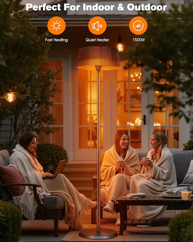 Electric Outdoor Patio Heater, 1500W Tabletop Infrared Heater for Indoor & Outdoor, IP55 Waterproof, Fast Heating, Tip-Over Protection, Perfect for Garden, Balcony, Garage, Porch (brown, freestanding)