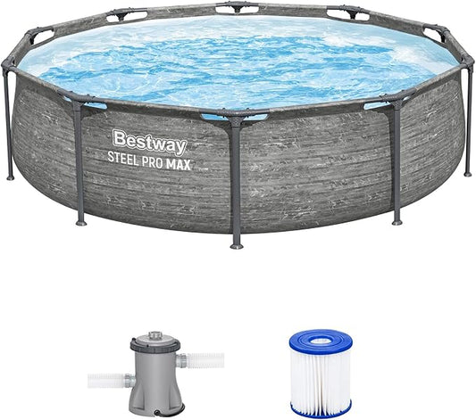Bestway Steel Pro MAX 10' x 30" Above Ground Pool, Round Metal Frame Outdoor Swimming Pool Set with Filter Pump, Stacked Stone Print by Bestway