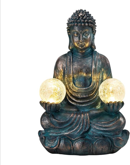 Afirst Meditating Buddha Garden Statues Solar Buddha Sculpture Decor with Glass Balls Zen Meditation for Home Garden Yard Patio Indoor Outdoor Ornaments Gifts for Mom, 10.5''