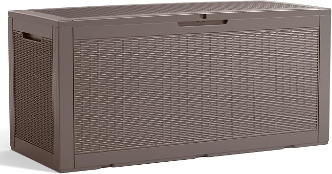 PatioZen 120 Gallon Resin Deck Box, Lockable Patio Outdoor Storage Box for Furniture, Garden Tools and Tools Storage, Waterproof Outside Storage Boxes - Grey - Image 6