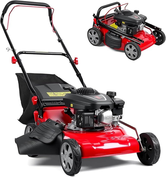 3 in 1 Gas Lawn Mower 131cc 2850RPM - Self Propelled Walk-Behind Push Mower & Gasoline Push Mowers Dual Option, with 50l Grass Bag Big Wheels, Gas Mowers for All Season Lawn Maintenance Red by Unknown