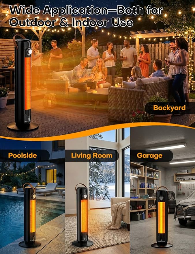 24" Space Heater with 4 Heat Modes, 70° Oscillation, Overheating & Tip-Over Protection Portable Electric Heaters for Indoor Use, 1500W PTC Ceramic Heaters for Large Room/Office/Bedroom