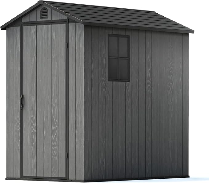 Patiowell 4' x 6' Outdoor Storage Shed with Floor, Plastic Shed Outside Resin Tool Shed with Window and Lockable Door for Backyard Garden Patio Lawn, Dark Grey (Fit-it Shed) - Image 8