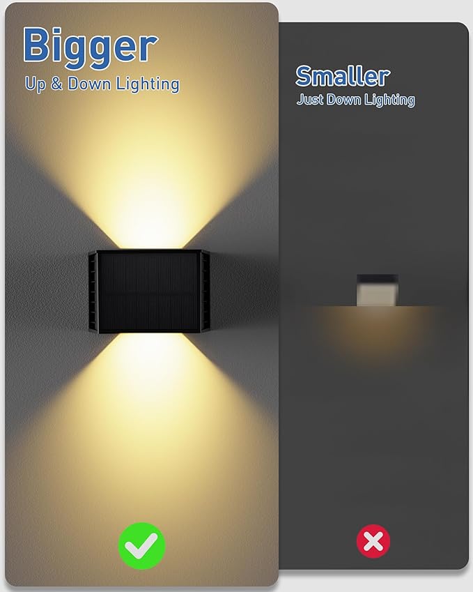 CORESLUX Solar Fence Lights Outdoor, Up and Down Outdoor Wall Lights, IP65 Waterproof Solar Fence Lights, Warm Outdoor Solar Lights for Backyard/Railing/Wall/Step/Patio, 2PCS
