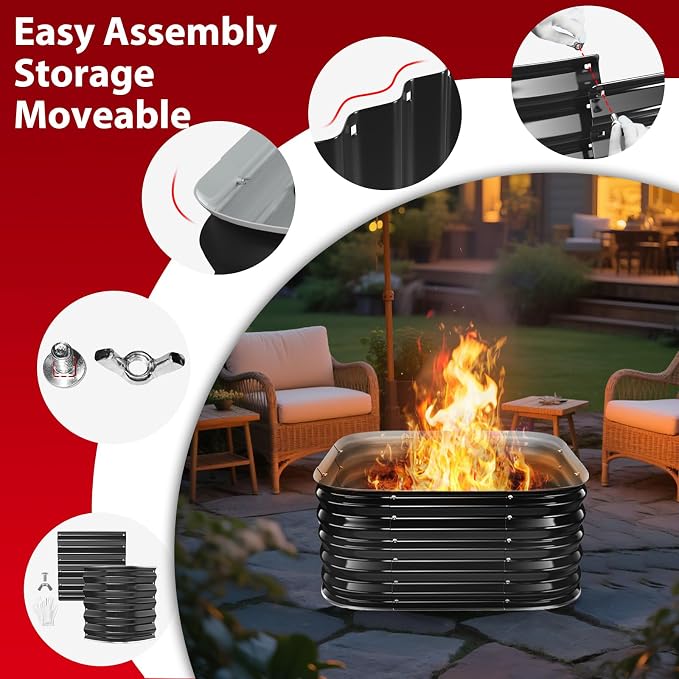 Height 16.5 Inch, Square Galvanized Steel Fire Pit for Outside, Heavy Duty Steel Fire Pit In-Ground for Backyard, Camping, Bonfire, Flower Raised Garden Bed for Garden (2.3x2.3x1.5ft) - Image 5