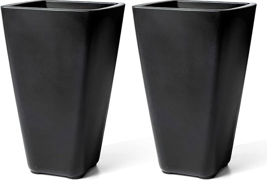 Step2 Bridgeview Tall Square Planter, Large Planters for Outdoor Plants, Gardening and Flower Pot for Patio or Porch, Efficient Drainage, Durable Plastic, Onyx Black, 2-Pack