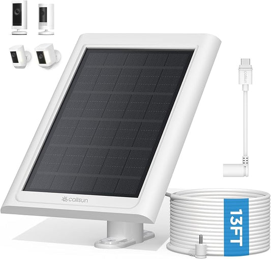 Solar Panel for Ring Camera, 1 Pack Solar Charger Compatible with Ring Stick Up and Spotlight Plus/Pro Outdoor Cam Battery, IP68 Waterproof 13ft Cable with Ring Barrel Plug to USB-C Adapter by Callsun