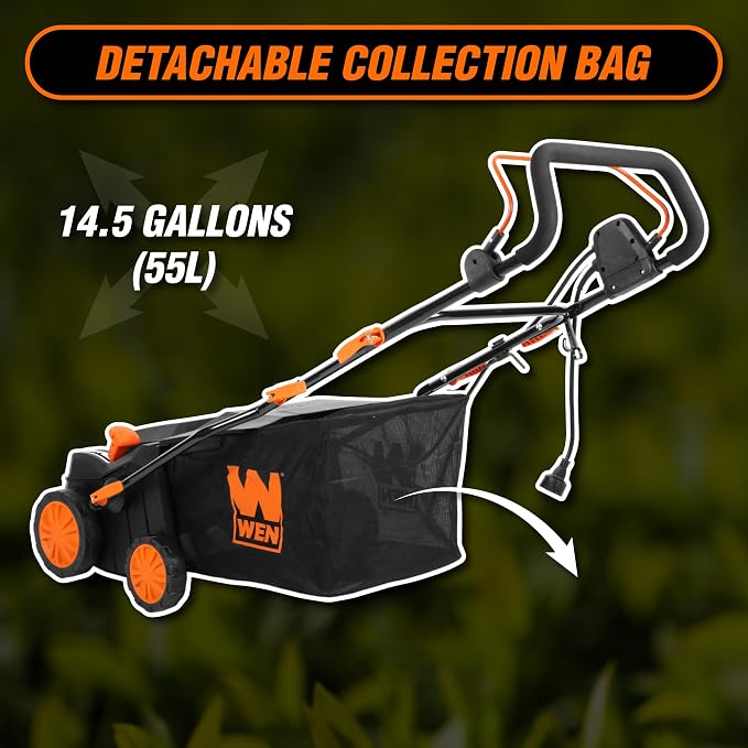 WEN DT1516 16-Inch 15-Amp 2-in-1 Electric Dethatcher and Scarifier with Collection Bag, Black - Image 8