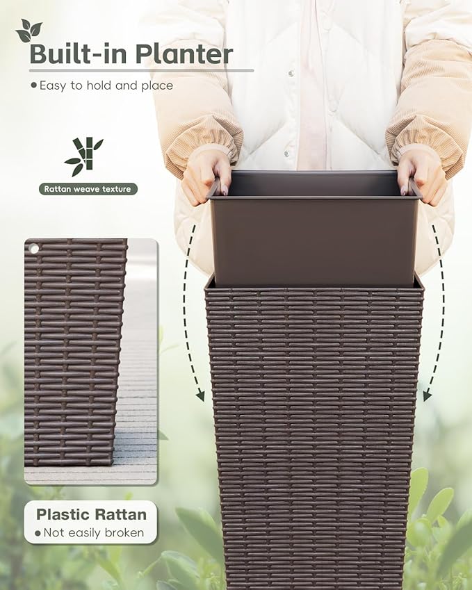 32 Inch Tall Plastic Planters(Set of 2), Detachable Inner Pot & Drainage Holes, Outdoor Decorative Flower Pots for Large Plants, Trees, Patio, and Garden, Brown