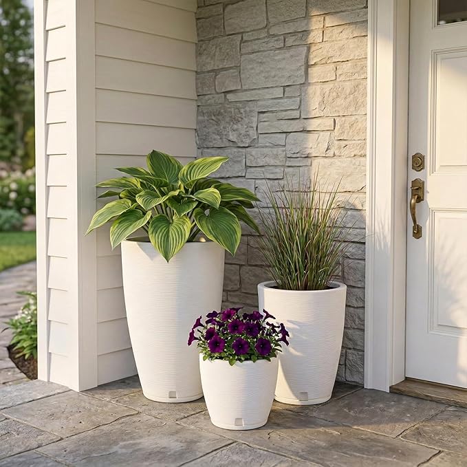 Floridis Planter, Set of 3, Outdoor/Indoor, Plastic Resin (White)