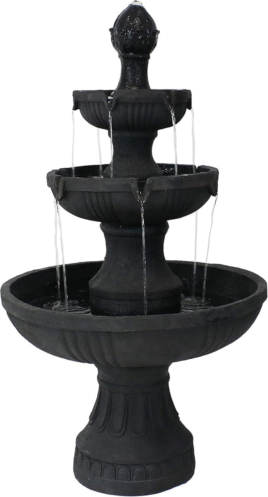 Sunnydaze Flower Blossom 43" Tiered Outdoor Water Fountain - 3-Tiered Outdoor Fountain for Garden, Patio, or Backyard - Black Finish