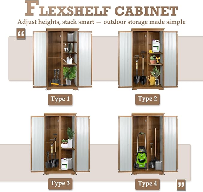 Outdoor Storage Cabinet Waterproof with Shelves, Small Storage Shed, Vertical Tall Patio Backyard Garden Storage Cabinet Tool Organizer for Outside - Image 7