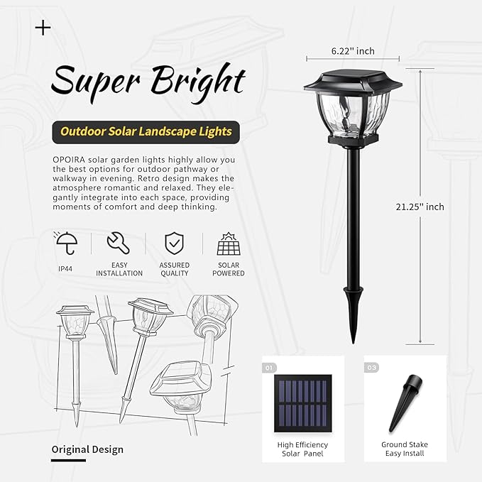 Solar Pathway Lights, Super Bright Solar Lights Outdoor Waterproof, 2 Pack Glass Solar Garden LED Lights, Landscape Lighting Decorative for Path, Yard, Patio, Walkway, Driveway, Slate Black