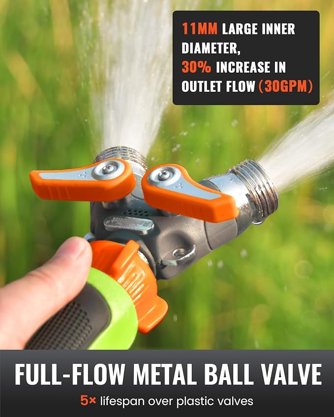 RAINPOINT Garden Hose Splitter, 2 Way Heavy Duty Water Hose Y Spigot Splitter with Shutoff Valves, 100% Metal Body Outdoor Faucet Splitter, 1.9" Extra Long Metal Handle, 3/4" GHT Thread (2, Orange) - Image 4