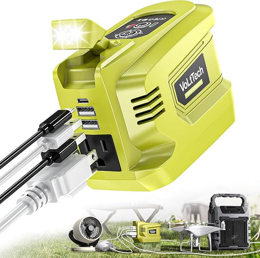 Real 200W Power Inverter Compatible with Ryobi 18V, VoLtTech Battery Inverter 18V to 110V-120V, Phone Charger USB Charger Adapter Power Adapter with 2 USB Ports & 1 Type-C & 1 AC Outlet (No Battery) by Brand