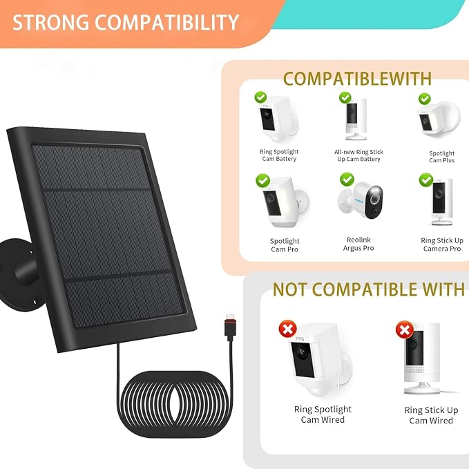 3 Pack - Solar Panel for Security Camera Spotlight Cam Plus/Pro(Battery) Stick Up Cam/Pro Wireless Outdoor with 10FT/3M Long Cable Dustproof Waterproof BK - Image 2