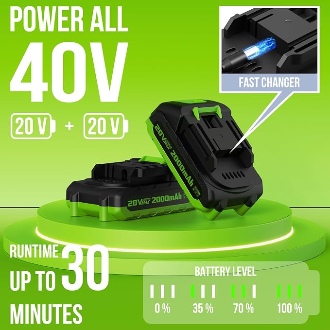 VARSK 12 Inch 20V Cordless Weed Wacker with Automatic Line Feed, 2 in 1 String Trimmer and Edger, Includes 2 X 2.0Ah Batteries/1 X Charger/6 X Replacement Spools, Weed Eater for Lawn, Garden, etc - Image 4