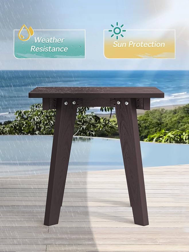 Outdoor Side Table, HDPE Weather Resistant Small Patio Table for Porch and Balcony, 200 LBS Capacity Heavy Duty Small Outdoor Table for Backyard and Pool, Easy Maintenance, Chocolate Brown - Image 4