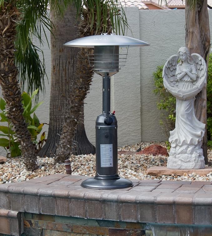 Hiland HLD032-C Portable Table Top Patio Heater, 11,000 BTU, Use 1lb or 20Lb Propane Tank, Hammered Silver