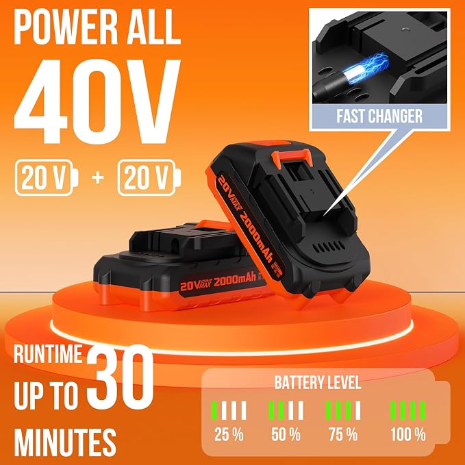 VARSK 12 Inch 20V Cordless Weed Wacker with Automatic Line Feed, 2 in 1 String Trimmer and Edger, Includes 2 X 2.0Ah Batteries/1 X Charger/6 X Replacement Spools, Weed Eater for Lawn, Garden, etc - Image 4