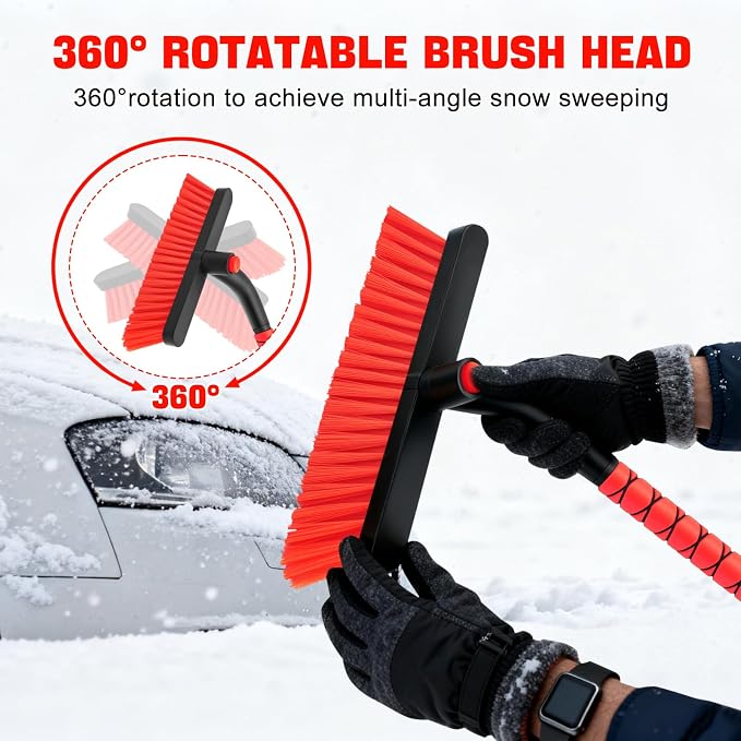 nacena Snow Brush and Ice Scrapers for Car Windshield, Detachable Snow Remover for Cars EVA Foam Grip and Rotatable Brush Head Snow Scraper for Car Trucks SUV, Winter Cars Accessories (Red) - Image 3