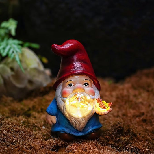 Garden Gnome Statue Solar Light Outdoor Decorations Gnome Figurine Light for Outdoor Patio Balcony Yard Porch Lawn for Women Mom Grandma Family Friend 6.10" D x 4.33" W x 7.09" H