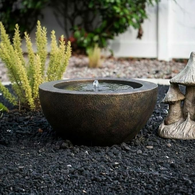 XBrand 19.8" W Round Sphere Water Fountain Indoor Outdoor with LED Light, Polyresin Bubbler Feature for Patio Garden Yard Home Décor, Bronze