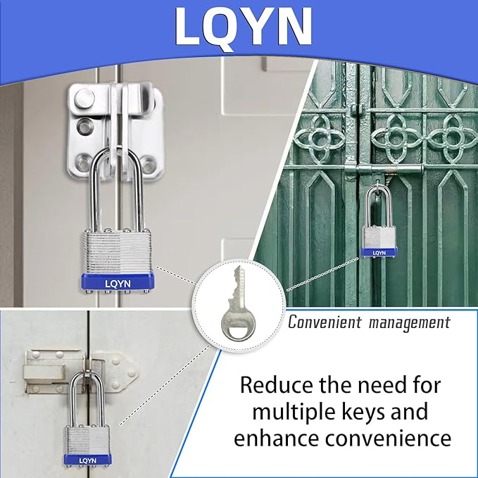 Padlocks with Same Key, LQYN 48 Pcs Laminated Keyed Padlock (1-9/16", 40mm), Keyed Alike Locks, Long Shackle, for Storage Locker, Hasp Latch, Toolbox, Sheds - Image 4