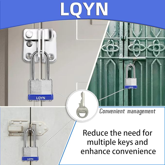 Padlocks with Same Key, LQYN 100 Pcs Laminated Keyed Padlock (1-9/16", 40mm), Keyed Alike Locks, Long Shackle, for Storage Locker, Hasp Latch, Toolbox, Sheds - Image 4