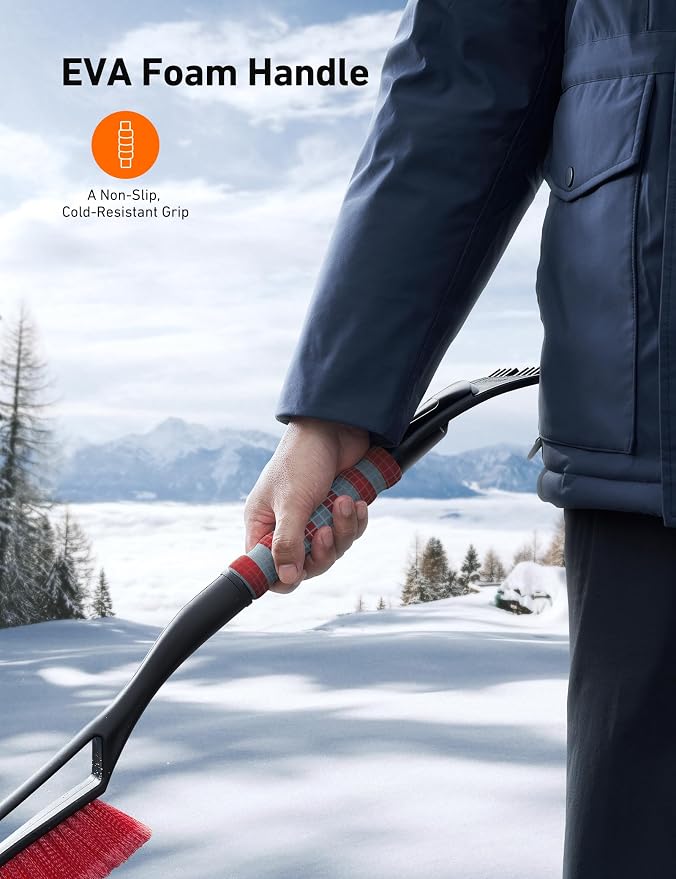 AstroAI 2 Pack 27" Snow Brush and Ice Scrapers for Car Windshield, Detachable Snow Scrapers with Ergonomic Foam Grip for Cars, Trucks, SUVs (Heavy Duty ABS, PVC Brush, Orange) - Image 5