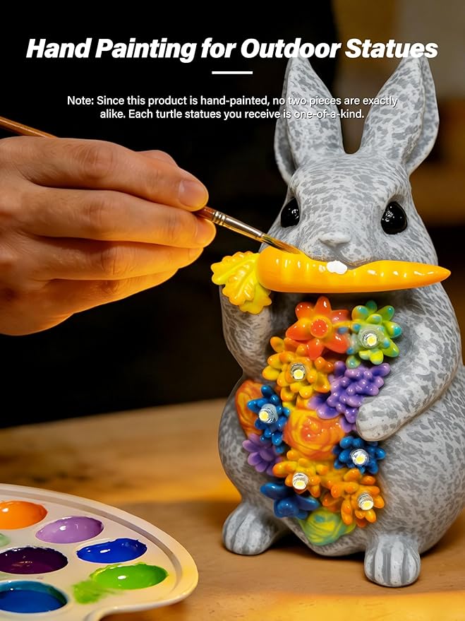 Solar Garden Statues, Outdoor Solar Bunny Easter Decor with Succulent and 6 LED Lights, Outside Yard Figurine Decor for Garden, Lawn, Patio, Balcony, Porch, Unique Gifts for Mom Grandma