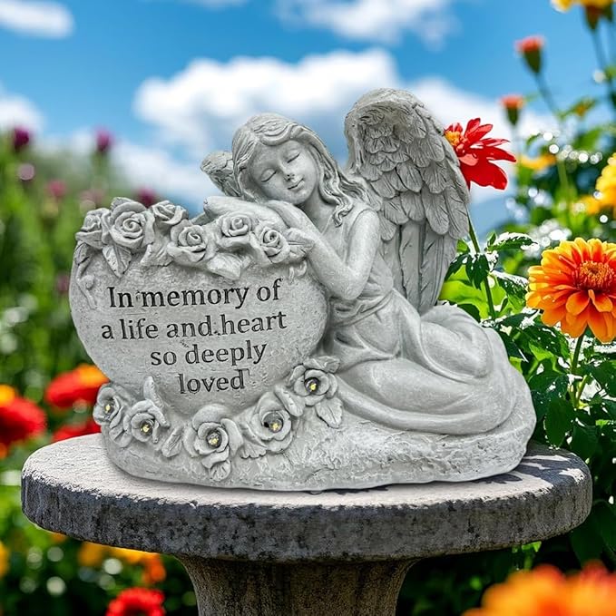 KOOY Angel Solar Garden Statues, Light Up Angels Sculptures, Outdoor Figurines Decorations for Outside Patio Yard Lawn Home Art Ornaments, Unique Birthday Gifts for Women Mom Housewarming Easter