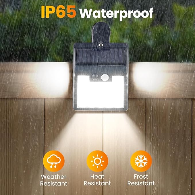 Clip On Solar Lights Outdoor,Motion Sensor Outdoor Lights, 72LEDs 600LM Clip on Solar Fence Lights Outdoor Waterproof LED,Solar Lights for Wall Fence,Deck, Gutter,Camping (4)