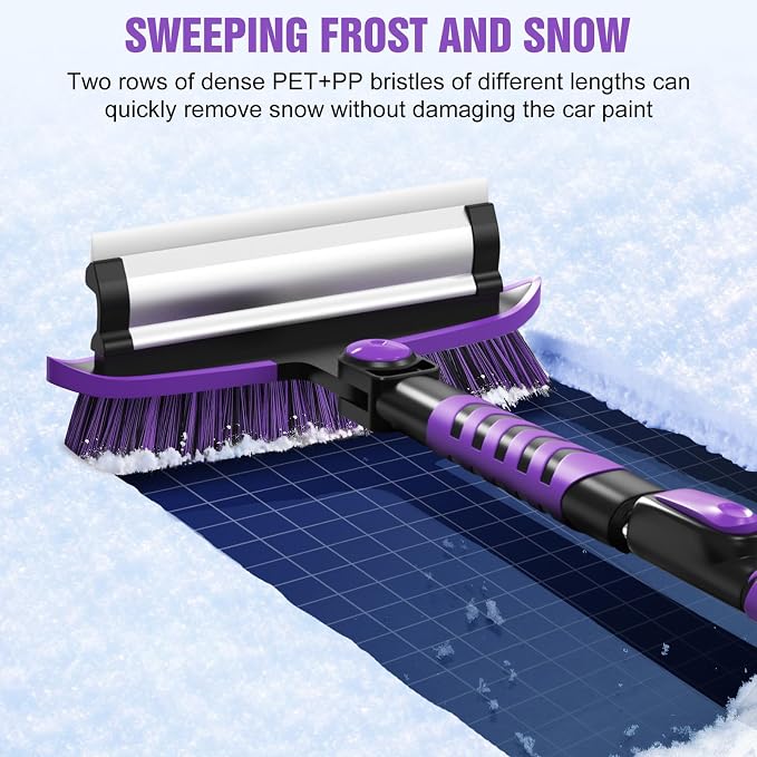Nuovoware 60" Ice Scraper and Extendable Snow Brush for Car Windshield, 5 in 1 Adjustable Snow Removal Tools with 270° Pivoting Brush Head for Car Auto Truck SUV, Purple - Image 4
