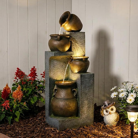 53''H Water Fountain Outdoor Garden Fountain Large- 4 Tiered Cascading Bowls and Outdoor Fountains and Waterfalls with Lights for Garden, Patio, Backyard, Porch Home Art Decor