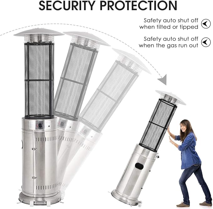 Happygrill Patio Heater, Outdoor Round Space Heater with Adjustable Heat, Wheels & True Flame, 40000 BTU Stainless Steel Patio Propane Heater Freestanding for Outdoor Use Garden Balcony BBQ Party