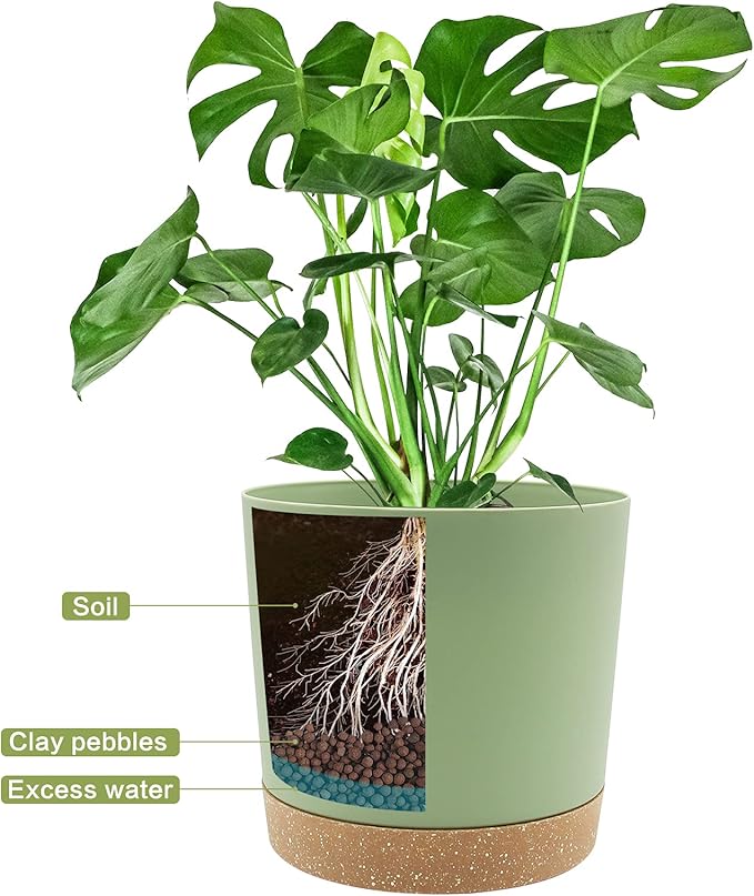 QCQHDU 12 inch Plant Pot, 2 Pack Planters for Indoor Plants with Drainage Holes & Saucer, Outdoor Flower Pots Home Garden Modern Decor