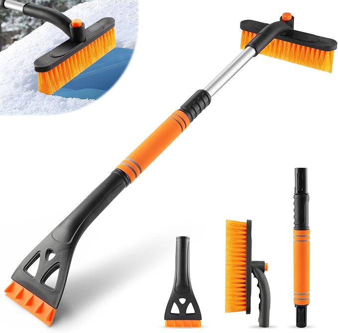 LivTee 32" Extendable Ice Scraper & Snow Brush for Car Windshield, 360?? Rotating Snow Removal Tool for Cars, Trucks & SUVs, Automotive Winter Essentials & Car Accessories for Men, Orange by LivTee