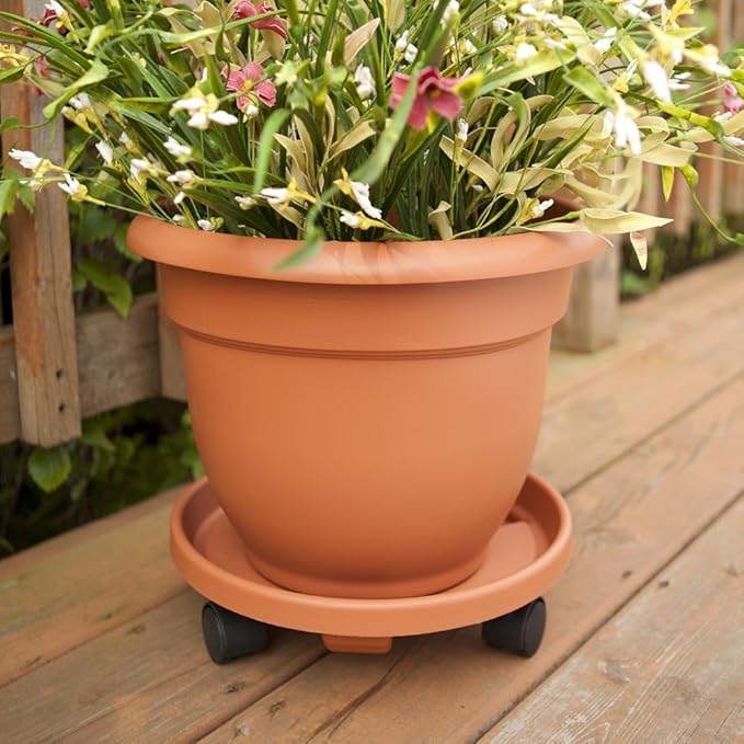 Bloem Ariana 10" Round Self-Watering Resin Planter Pot - Rolled Rim Indoor and Outdoor Gardening Planter, Terra Cotta